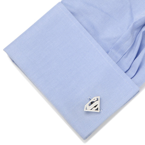 Stainless Steel White Pave Crystal Superman Cufflinks