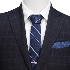 Superman Stripe Pattern Blue Silk Men's Tie