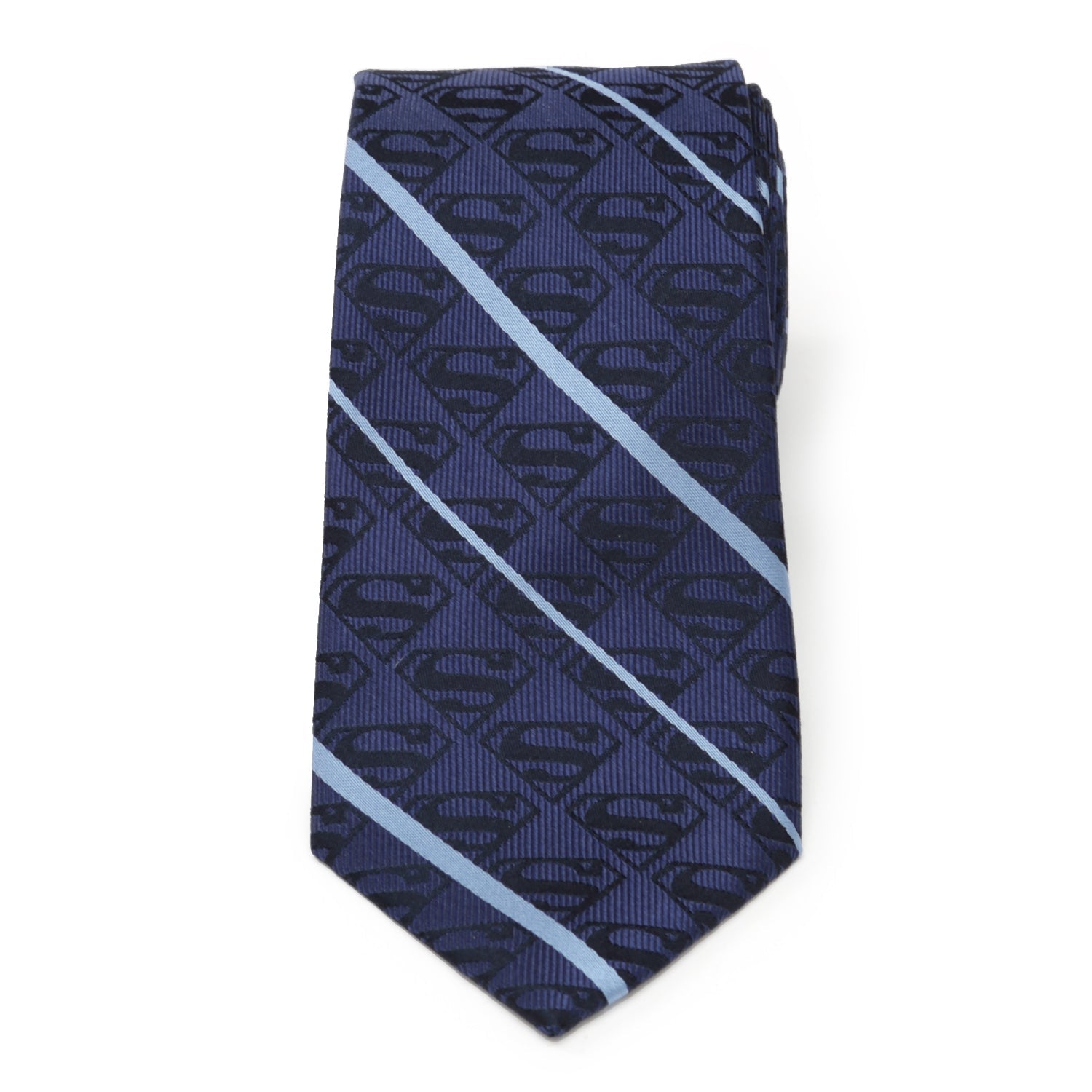  Cufflinks Superman Stripe Pattern Blue Silk Men's Tie - Default Title - Bonton