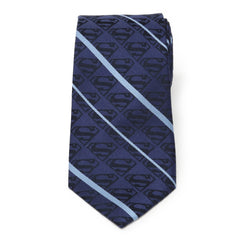 Superman Stripe Pattern Blue Silk Men's Tie