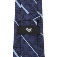 Superman Stripe Pattern Blue Silk Men's Tie