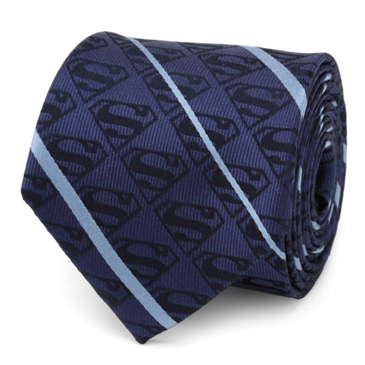 Superman Stripe Pattern Blue Silk Men's Tie