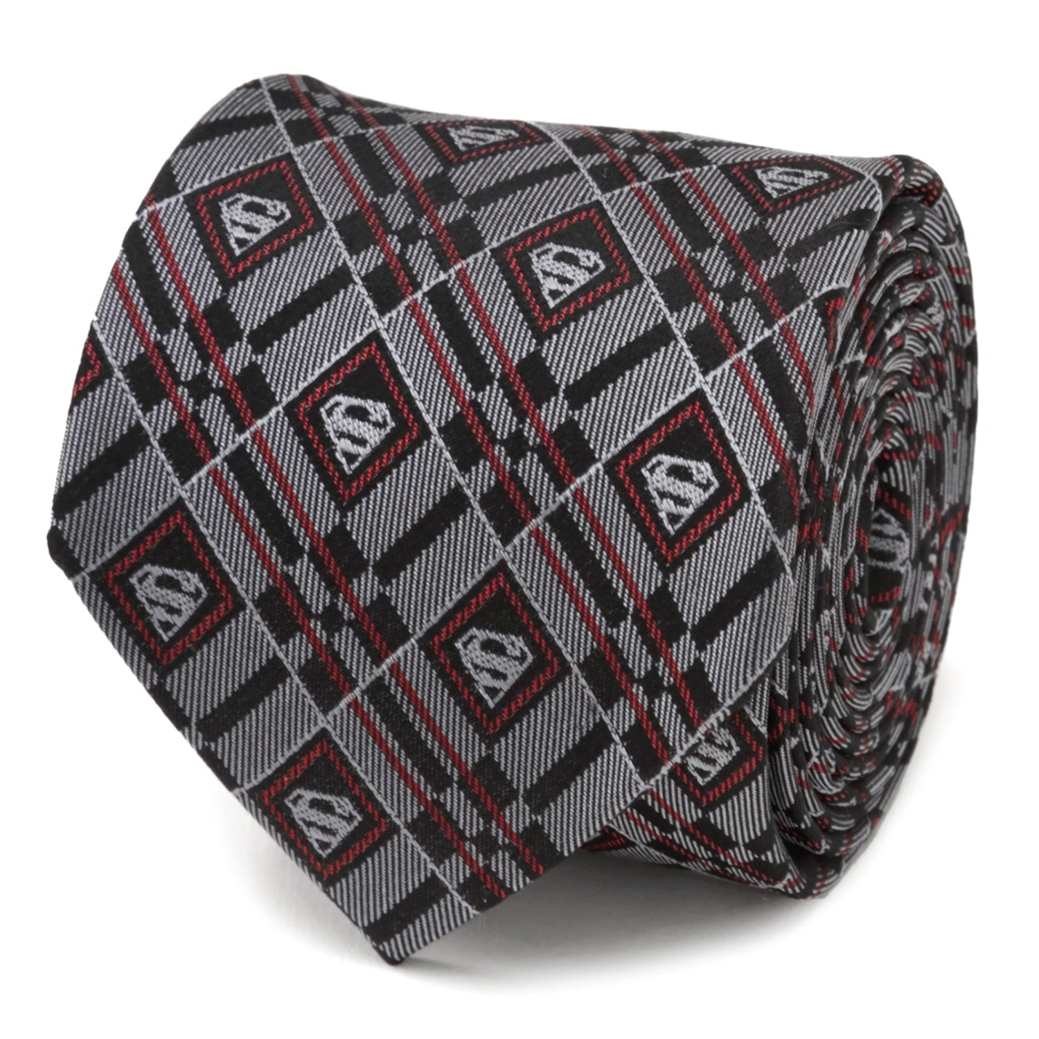  Cufflinks Superman Geometric Gray Silk Men's Tie - Default Title - Bonton