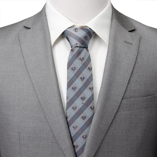 Superman Gray Plaid Tie