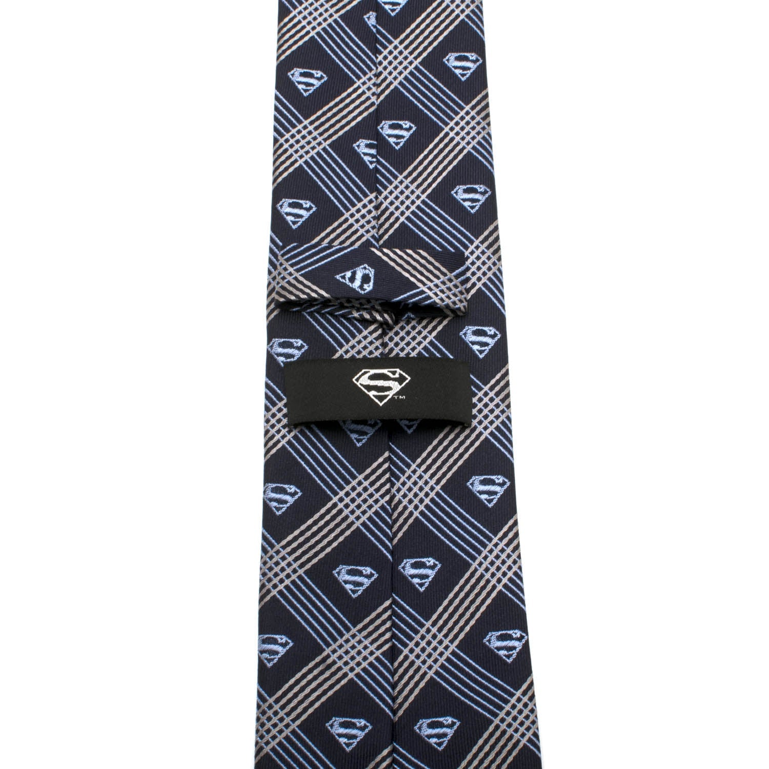  Cufflinks Superman Shield Navy Plaid Mens Tie - Default Title - Bonton