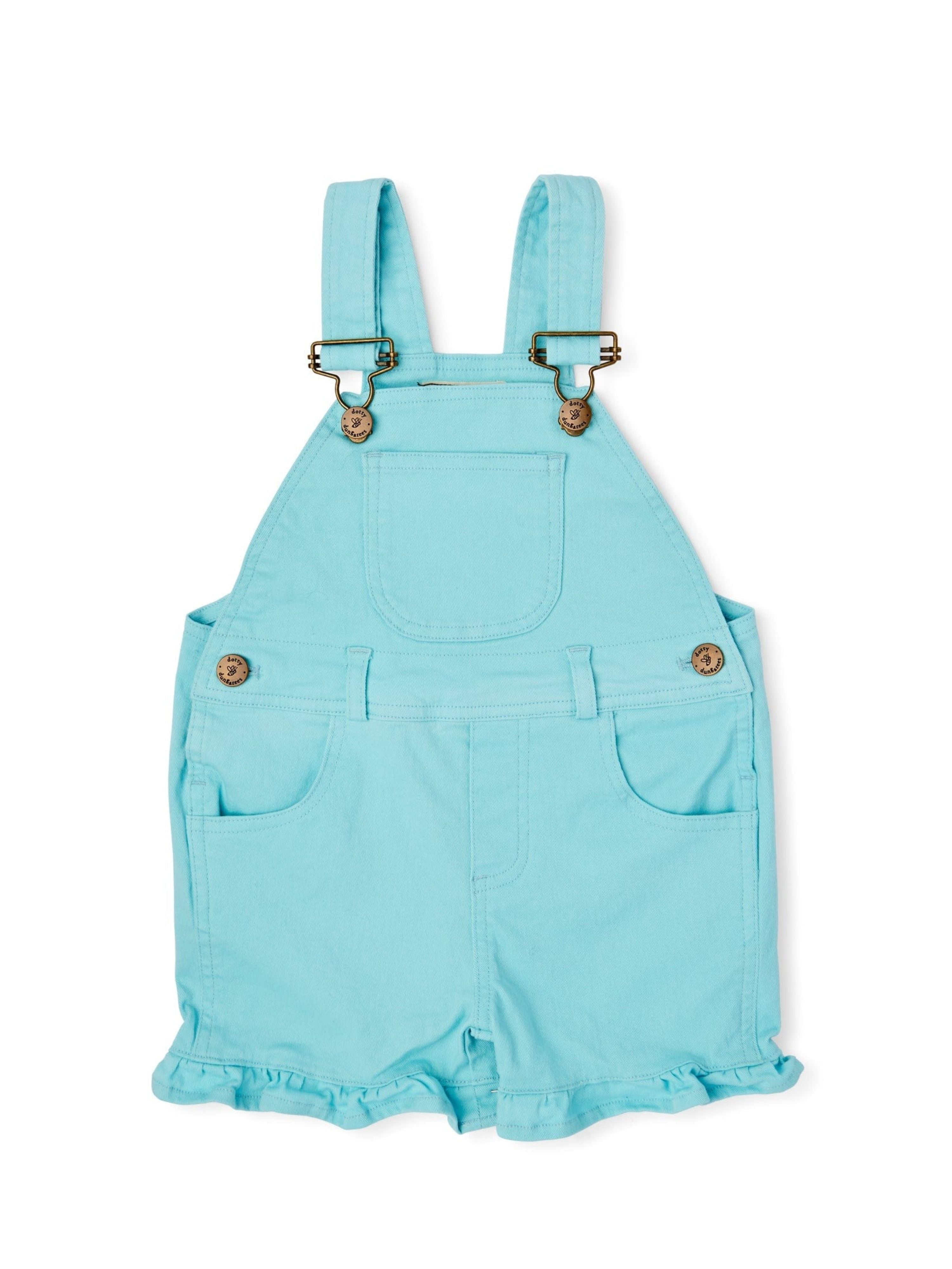  Dotty Dungarees Frilly Summer Denim Overall Shorts - Lilac - Bonton