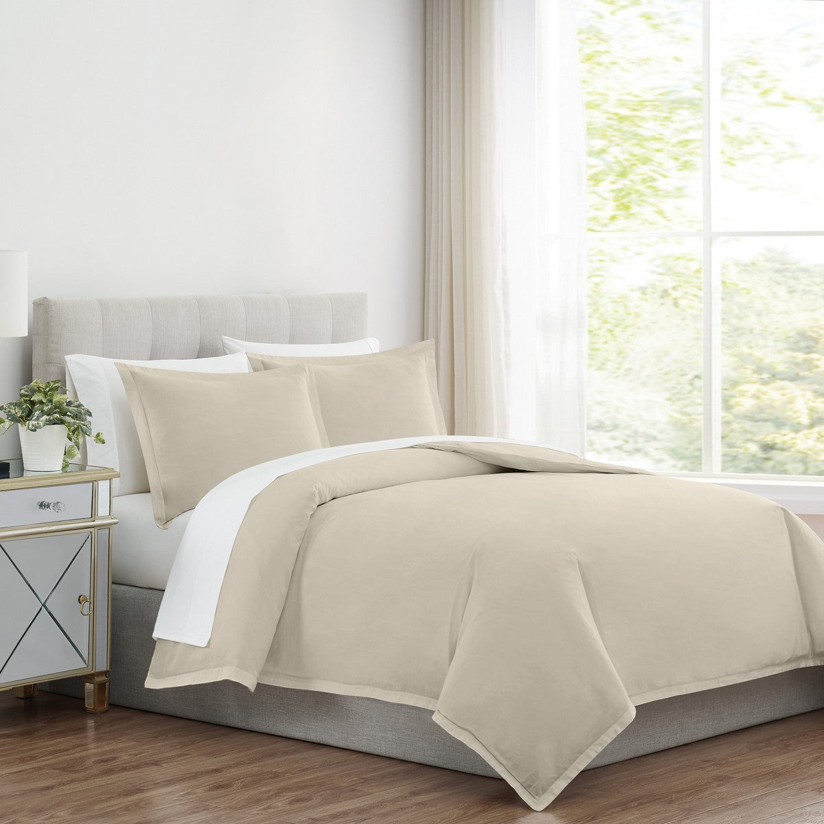  Charisma Solid 310 Thread Count Cotton Duvet Set Almond Milk - Almond Milk - Bonton