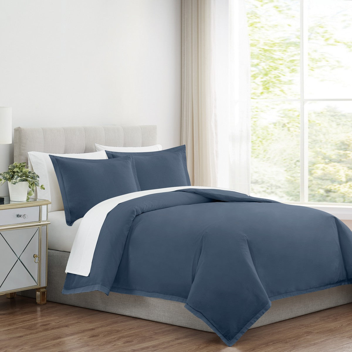  Charisma Solid 310 Thread Count Cotton Duvet Set Blue - Blue - Bonton