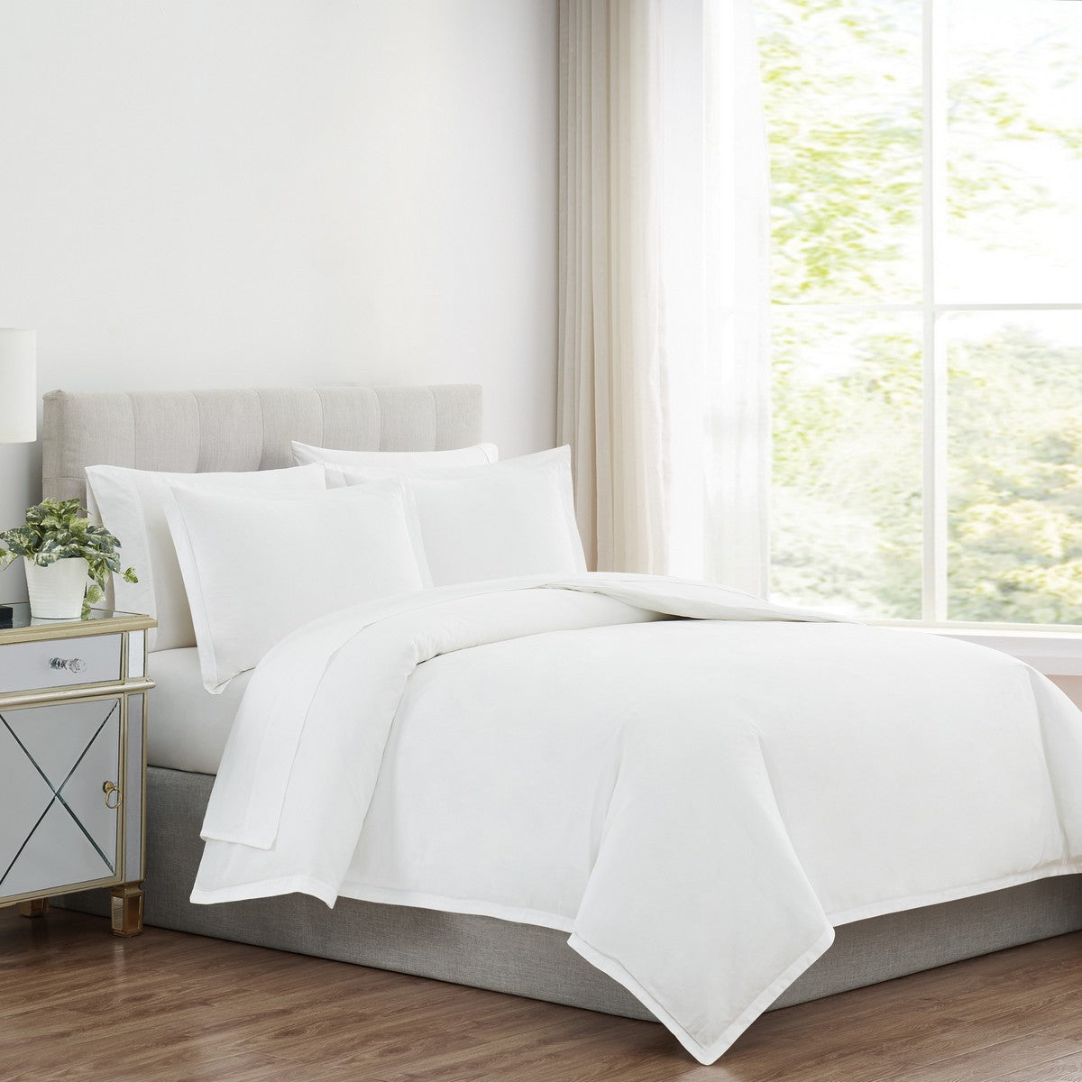  Charisma Solid 310 Thread Count Cotton Duvet Set Bright White - Bright White - Bonton