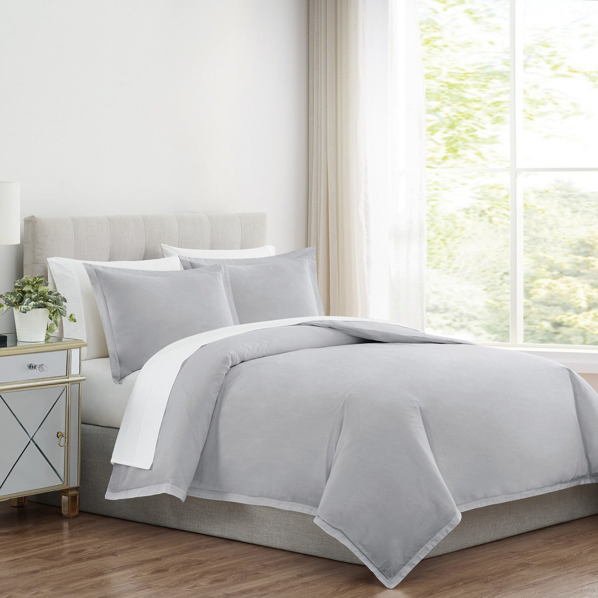  Charisma Solid 310 Thread Count Cotton Duvet Set Grey - Grey - Bonton