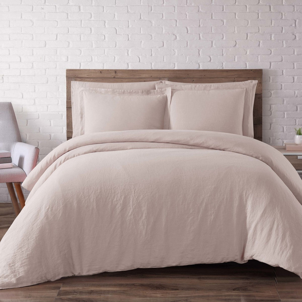  Brooklyn Loom Linen Duvet Set - Blush - Bonton