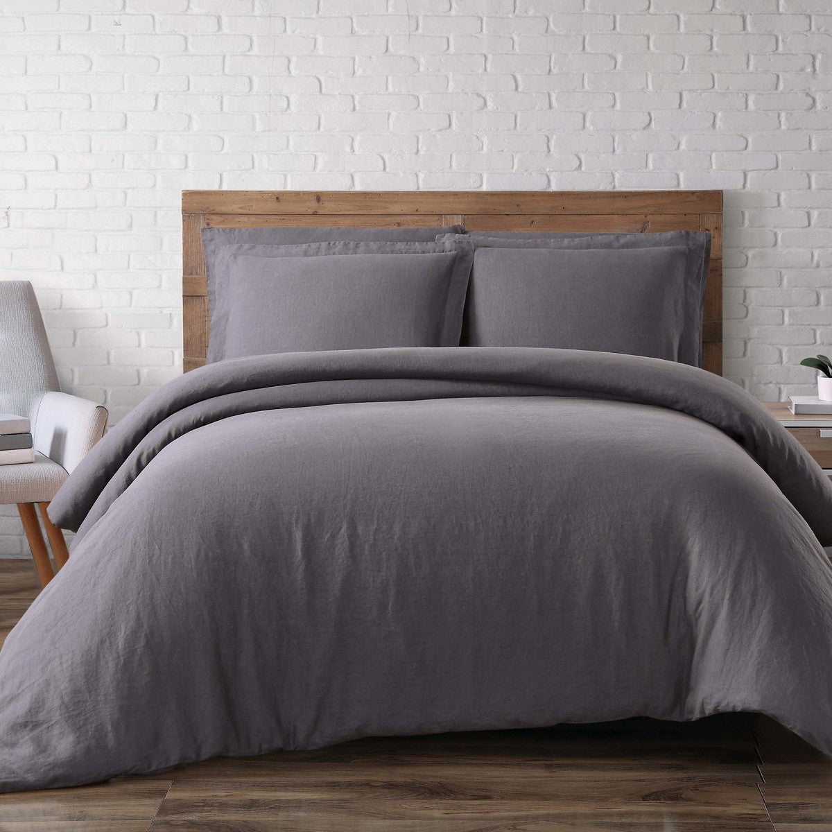  Brooklyn Loom Linen Duvet Set - Charcoal - Bonton