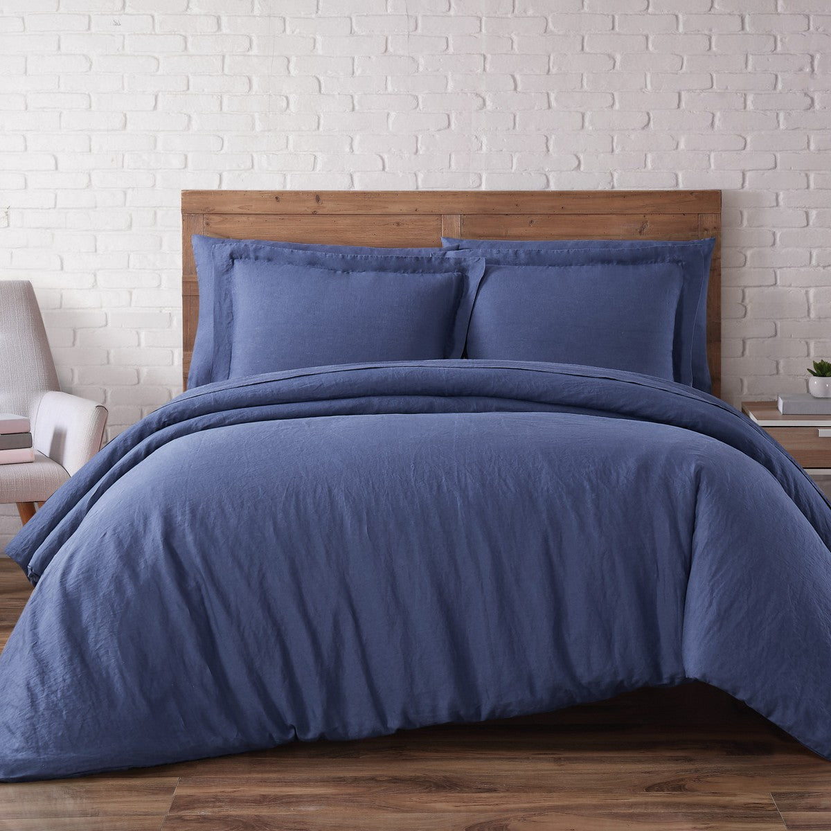  Brooklyn Loom Linen Duvet Set - Navy - Bonton