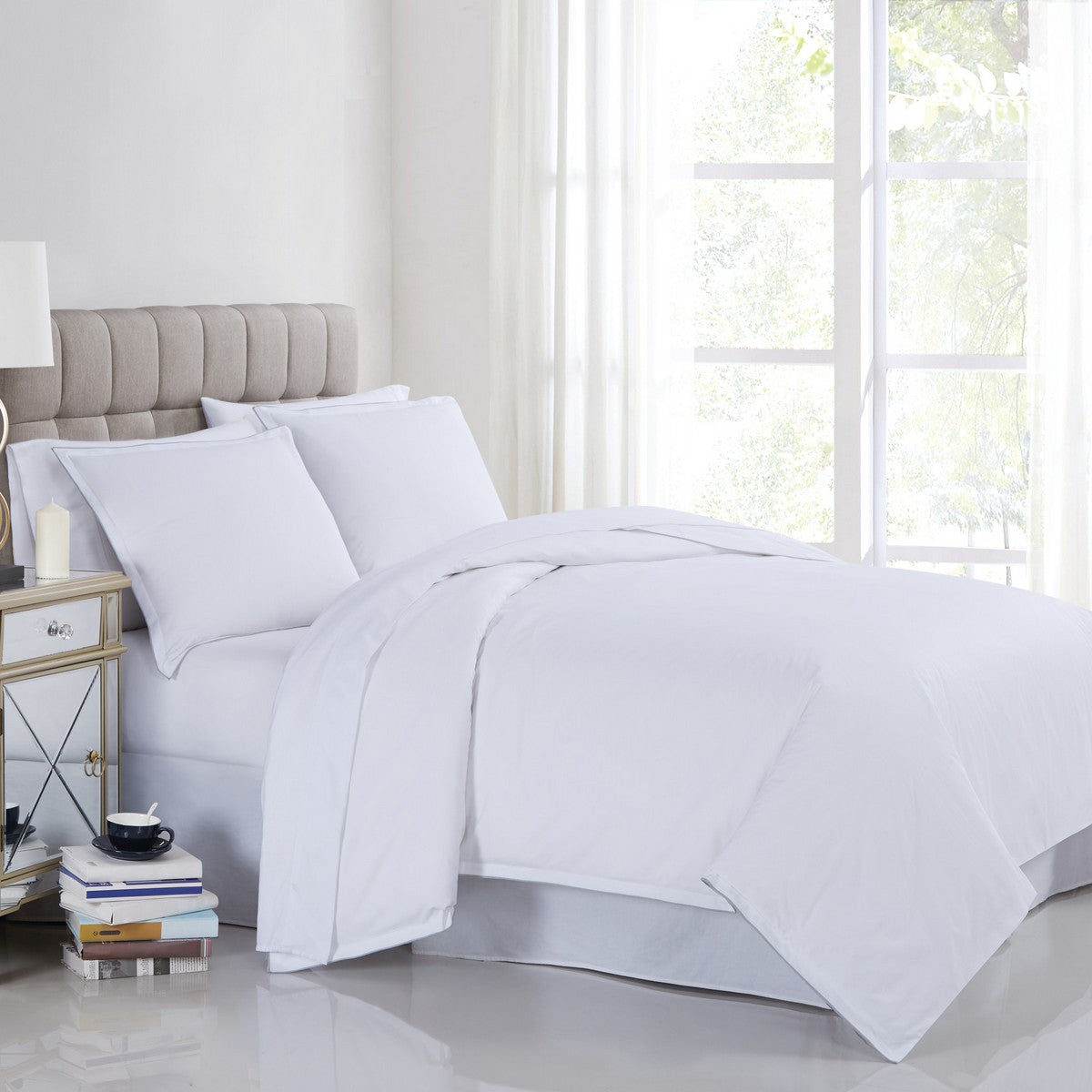  Charisma Percale 400 Thread Count Cotton Duvet Set White - White - Bonton