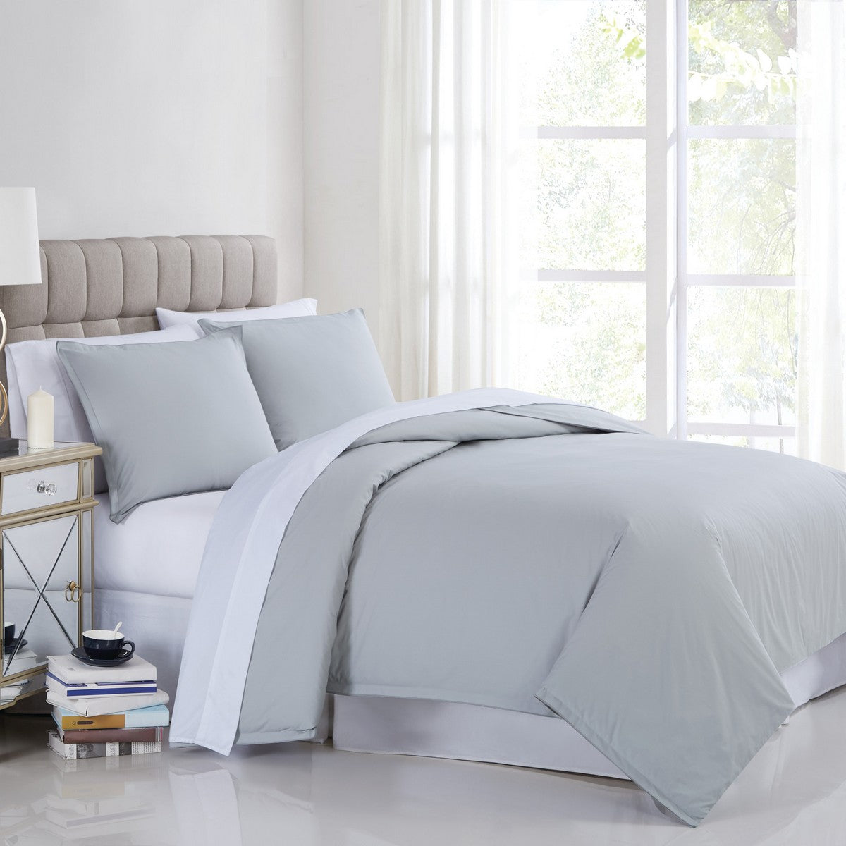  Charisma Percale 400 Thread Count Cotton Duvet Set Grey - Grey - Bonton