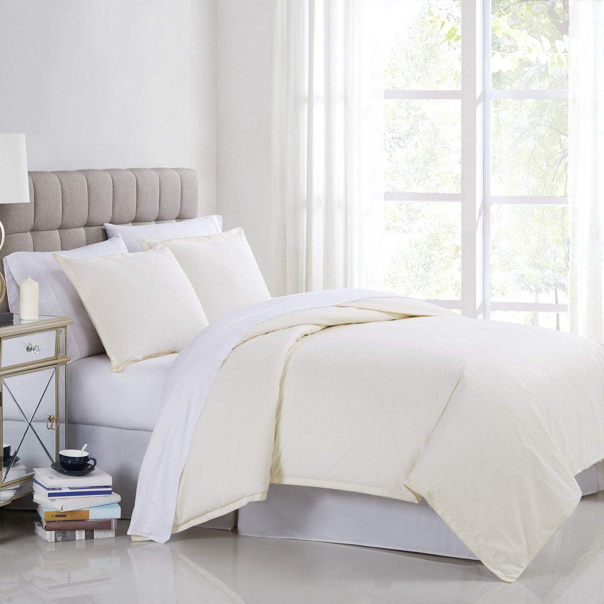  Charisma Percale 400 Thread Count Cotton Duvet Set Vanilla Ice - Vanilla Ice - Bonton