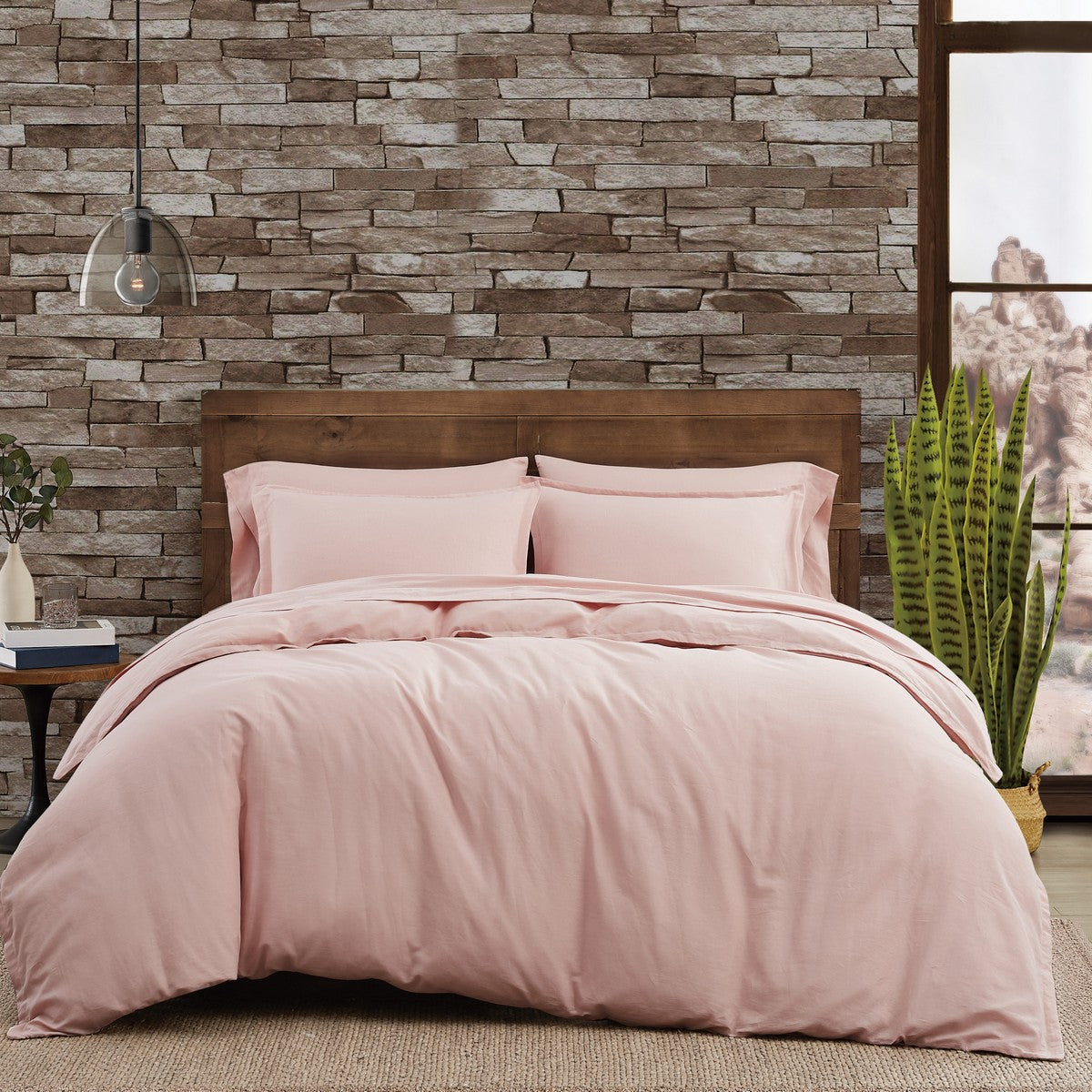  Frye Cotton Linen Blend 3 Piece Duvet Set - Blush - Bonton