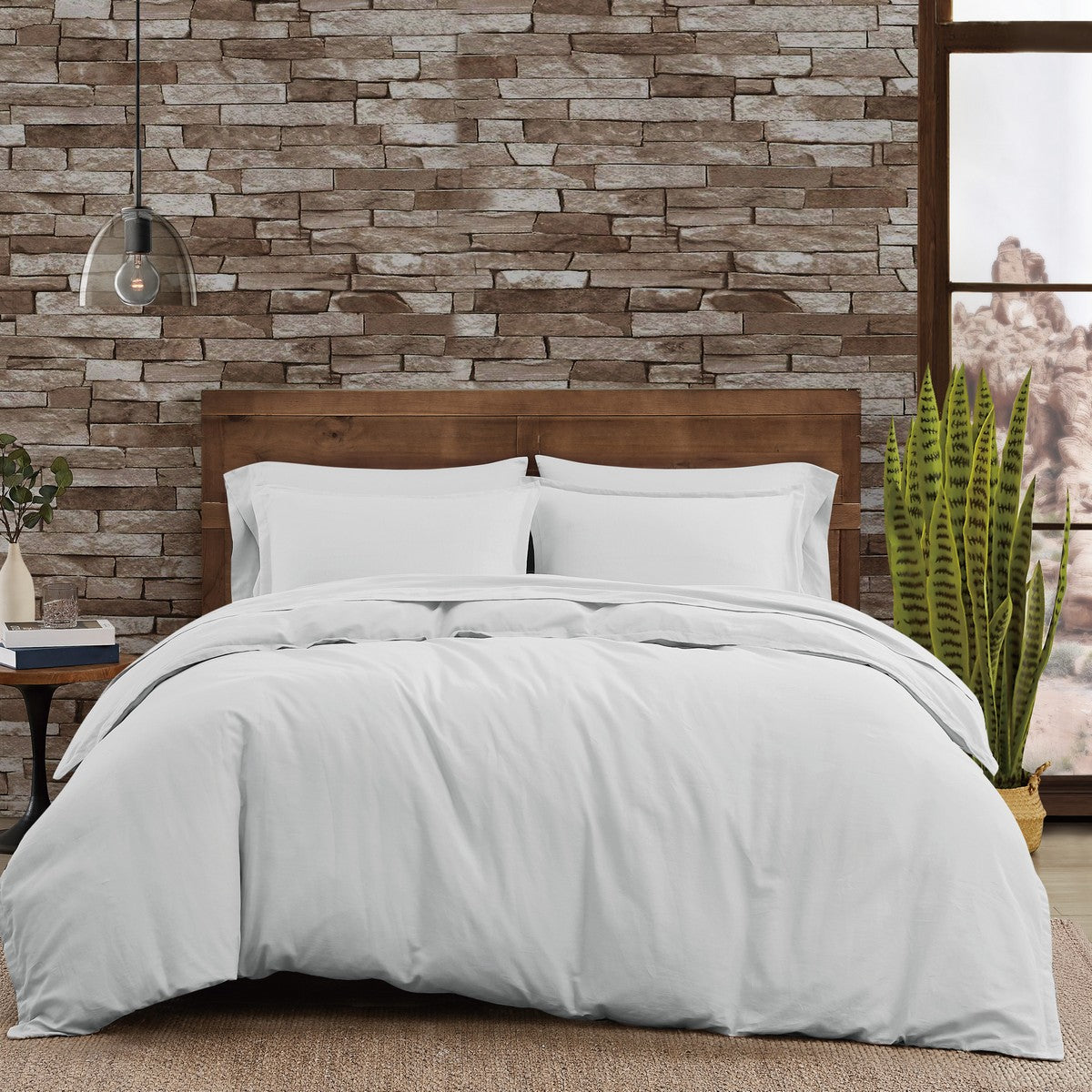  Frye Cotton Linen Blend 3 Piece Duvet Set - White - Bonton