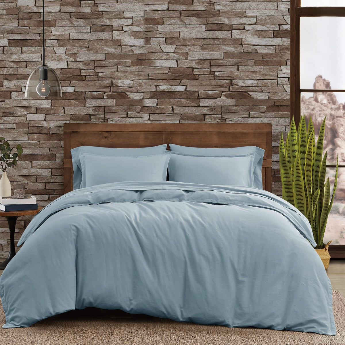  Frye Cotton Linen Blend 3 Piece Duvet Set - Light Blue - Bonton