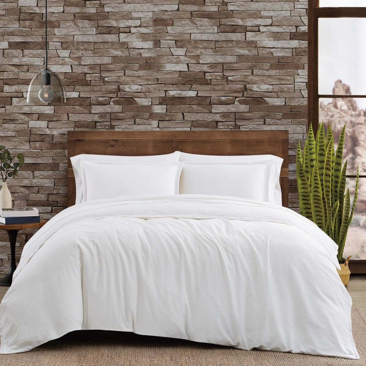  Frye Cotton Linen Blend 3 Piece Duvet Set - White - Bonton