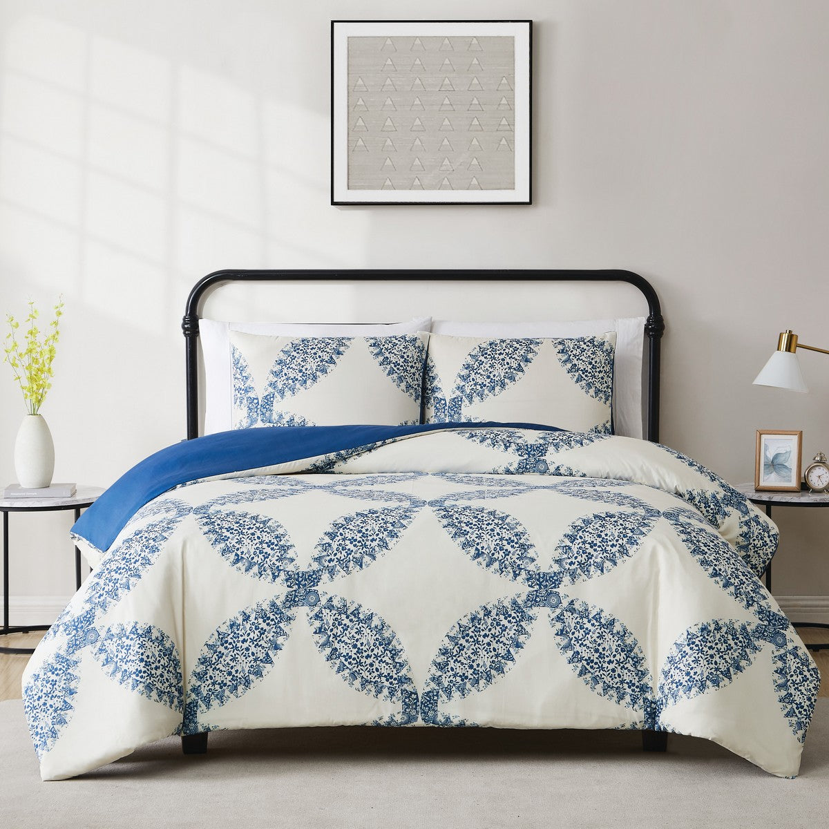  Cannon Abigail Duvet Cover Set - Cream and Blue - Bonton