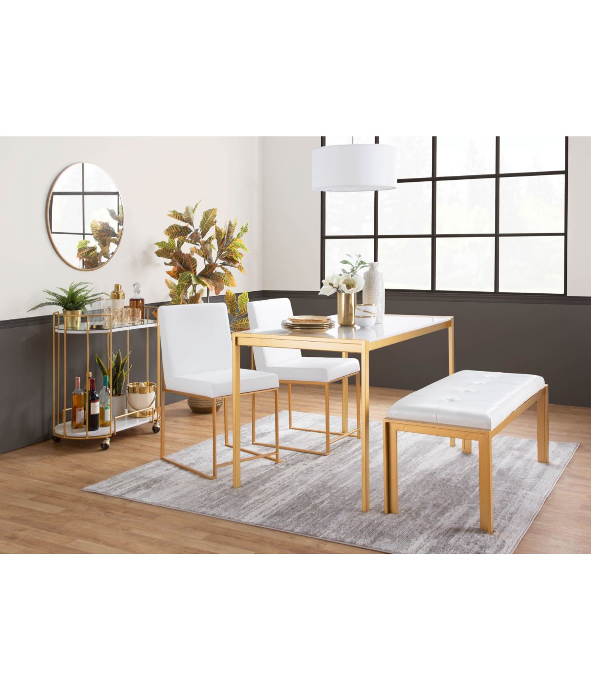  LumiSource High Back Fuji Gold Dining Chair - Set of 2 Gold & White - Gold & White - Bonton