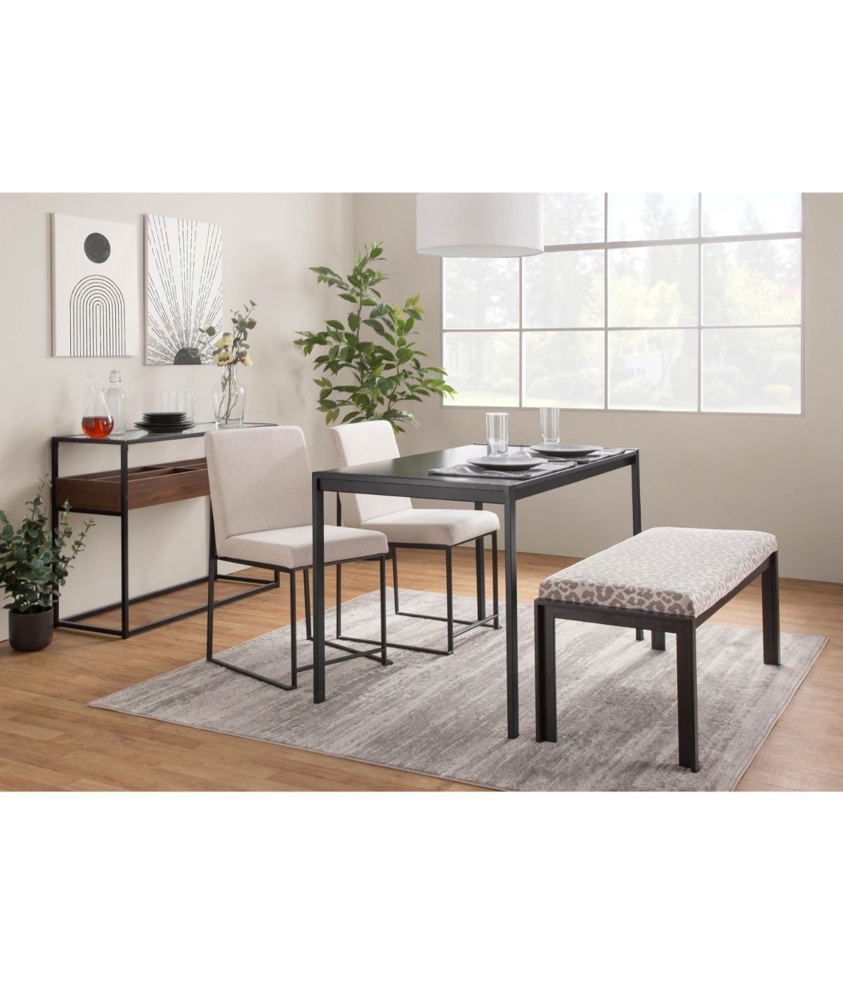  LumiSource High Back Fuji Dining Chair - Set of 2 Black & Beige - Black & Beige - Bonton