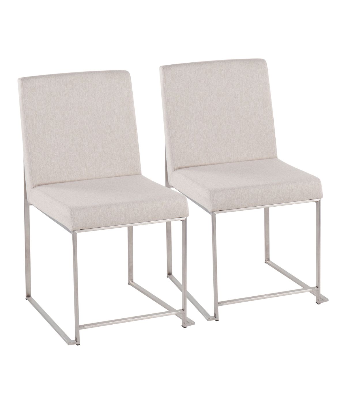 High Back Fuji Brushed Silver Dining Chair - Set of 2 Brushed Silver & Beige