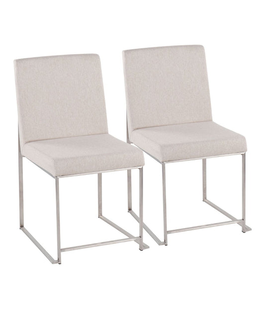 High Back Fuji Brushed Silver Dining Chair - Set of 2 Brushed Silver & Beige