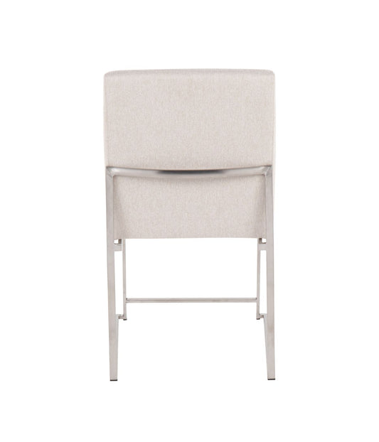 High Back Fuji Brushed Silver Dining Chair - Set of 2 Brushed Silver & Beige