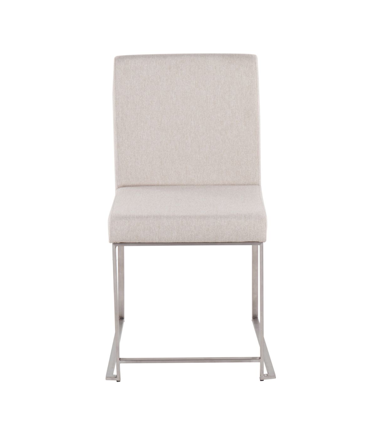 High Back Fuji Brushed Silver Dining Chair - Set of 2 Brushed Silver & Beige