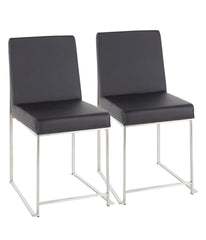 High Back Fuji Brushed Silver Dining Chair - Set of 2 Brushed Silver & Black