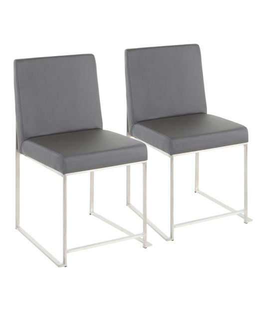 High Back Fuji Brushed Silver Dining Chair - Set of 2 Brushed Silver & Grey