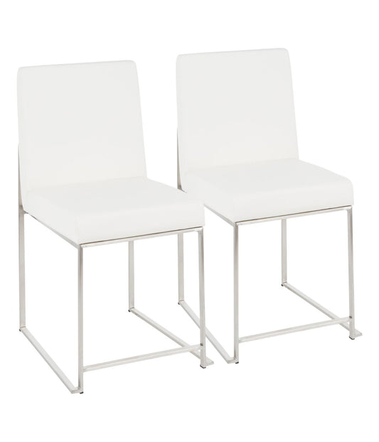 High Back Fuji Brushed Silver Dining Chair - Set of 2 Brushed Silver & White