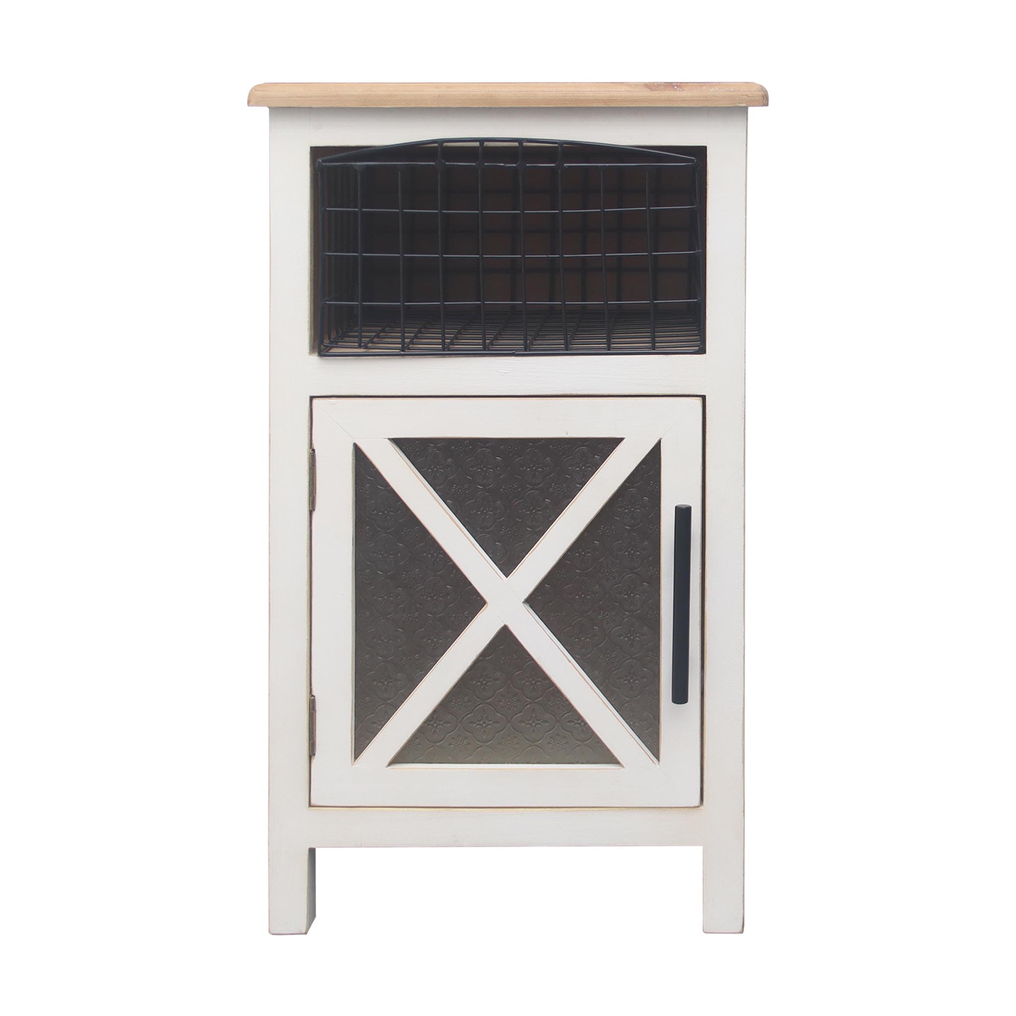  Paris Loft Wooden Side Table with X-Designed Glass Door - White - Bonton