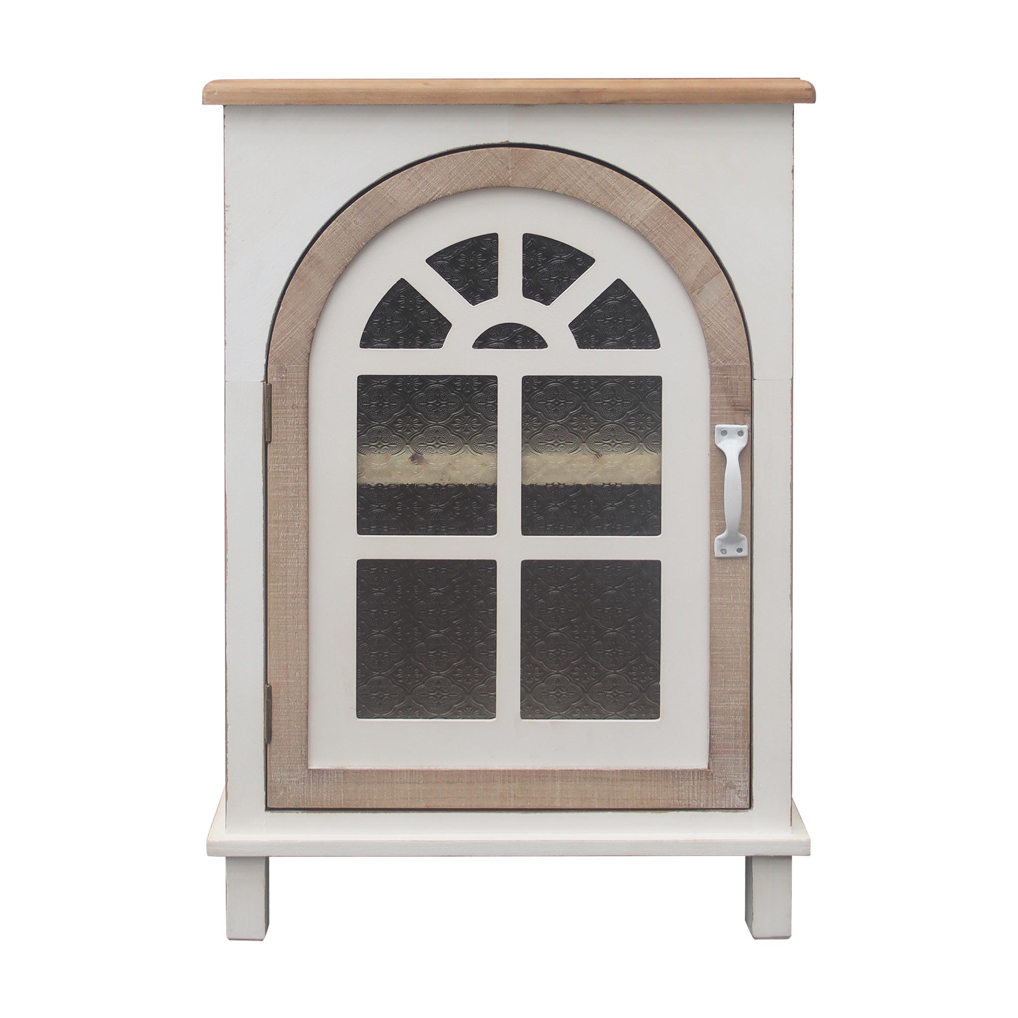  Paris Loft Wooden Side Table with Arch Designed Glass Door - White - Bonton