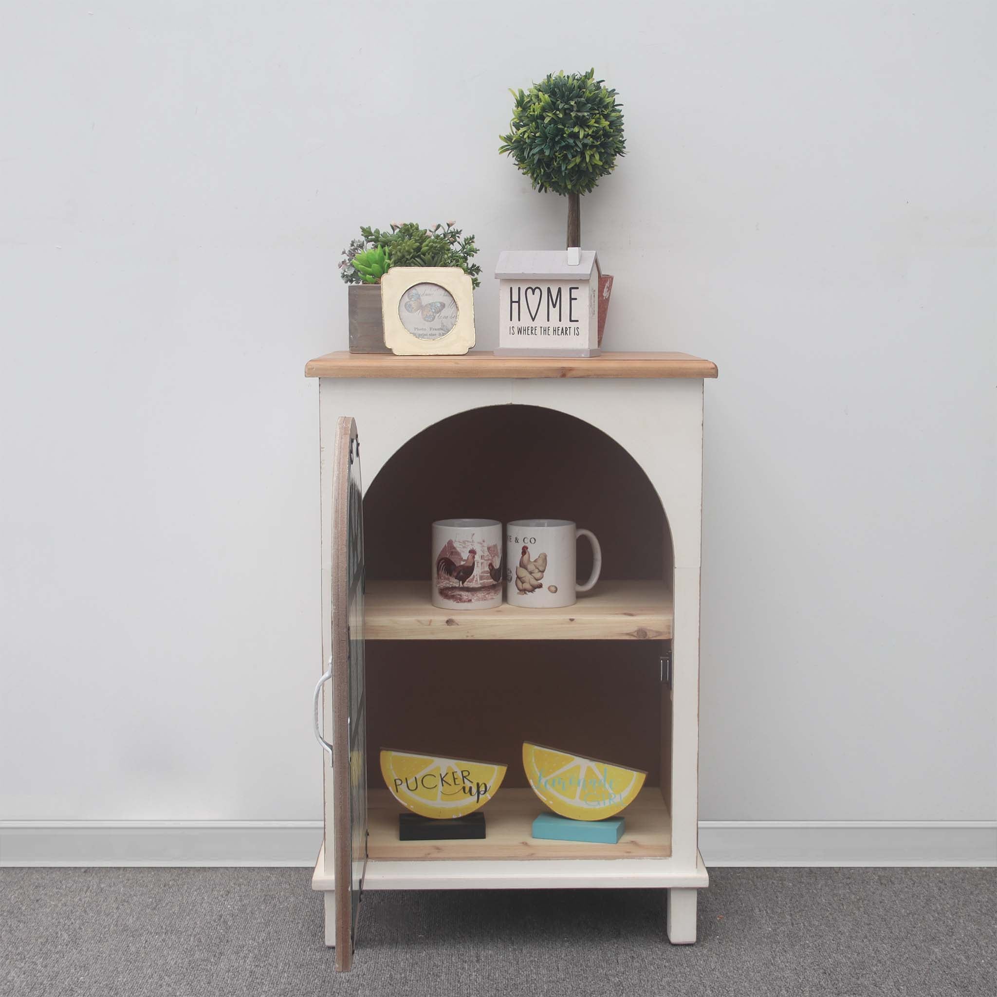  Paris Loft Wooden Side Table with Arch Designed Glass Door - White - Bonton