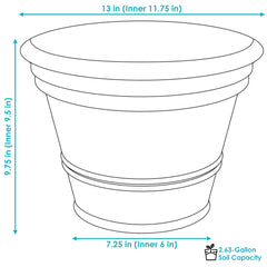 Laurel Polyresin Heavy-Duty Double-Walled UV-Resistant Flower Pot Planter - 13" Diameter - Rust Pack of 2