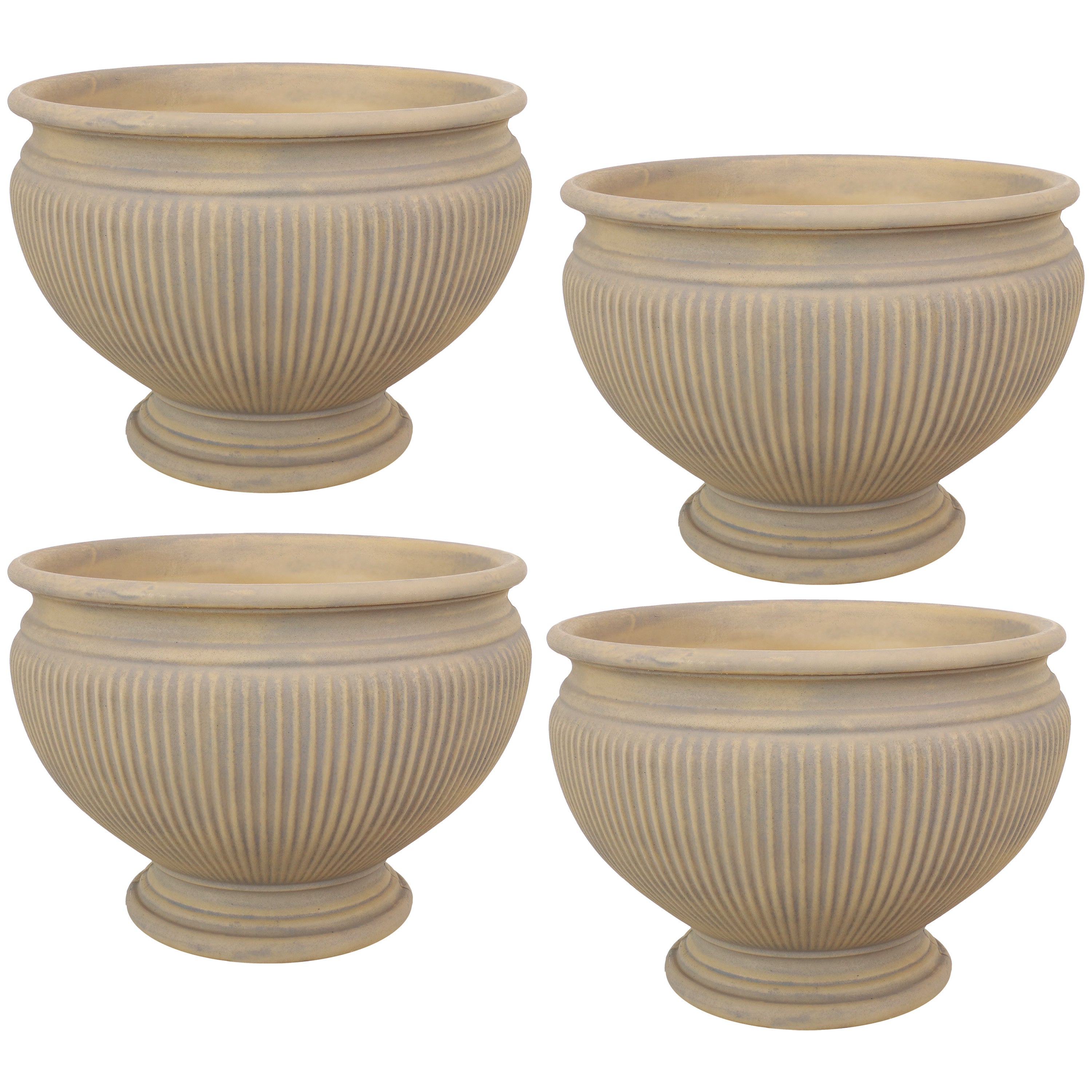  Sunnydaze Decor Weather-Resistant Double-Walled Elizabeth Ribbed Urn Flower Pot Planter - 15