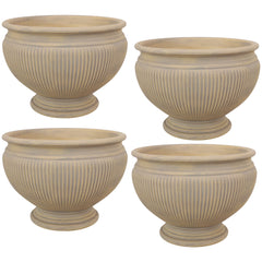 Weather-Resistant Double-Walled Elizabeth Ribbed Urn Flower Pot Planter - 15" - 4 Pack