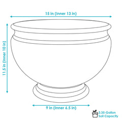 Weather-Resistant Double-Walled Elizabeth Ribbed Urn Flower Pot Planter - 15" - 4 Pack