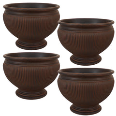 Weather-Resistant Double-Walled Elizabeth Ribbed Urn Flower Pot Planter - 15" - 4 Pack