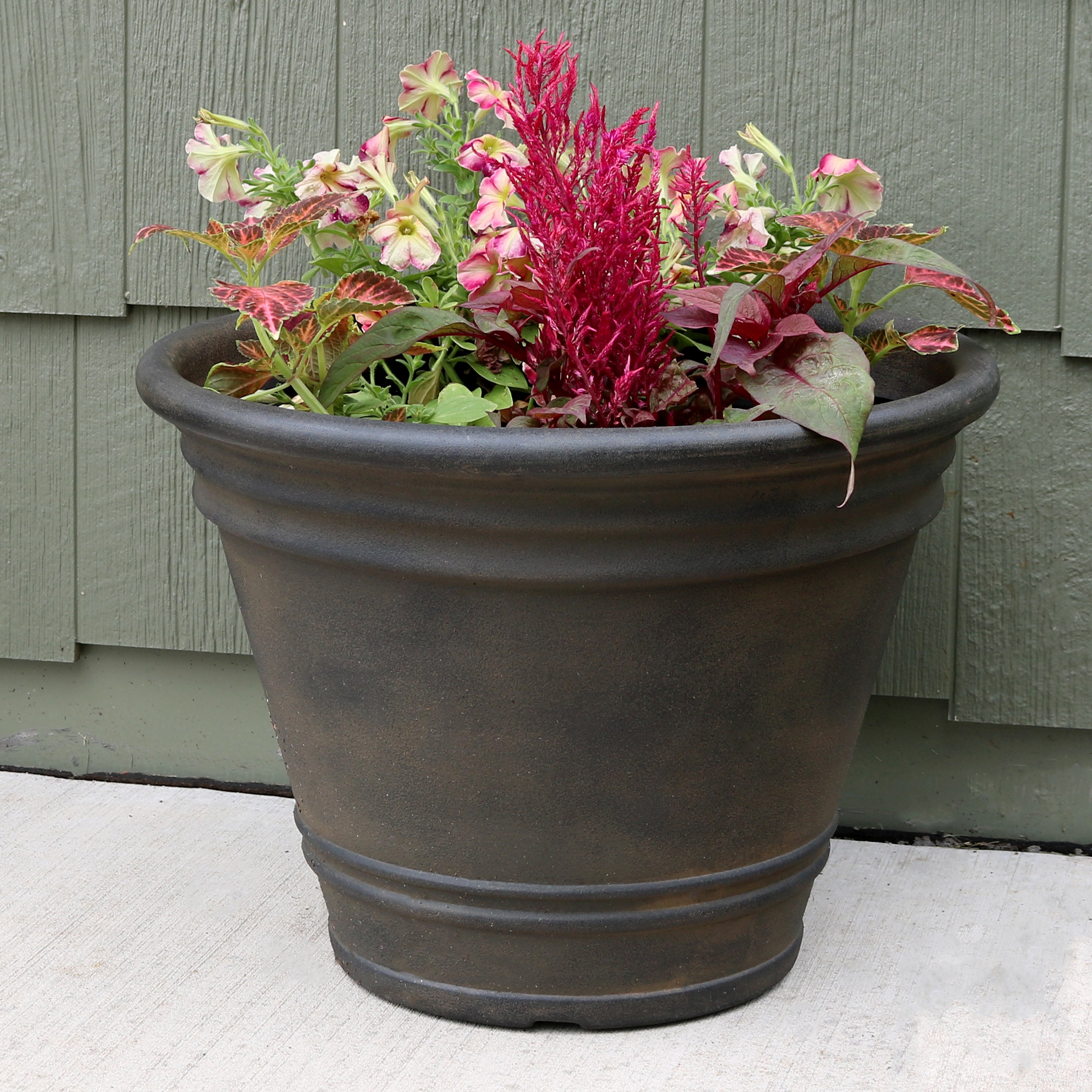  Sunnydaze Decor Weather-Resistant Double-Walled Elizabeth Ribbed Urn Flower Pot Planter - 15