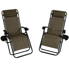 Oversized Folding Fade-Resistant XL Zero Gravity Lounge Chairs with Pillow and Cup Holder 2-Pack