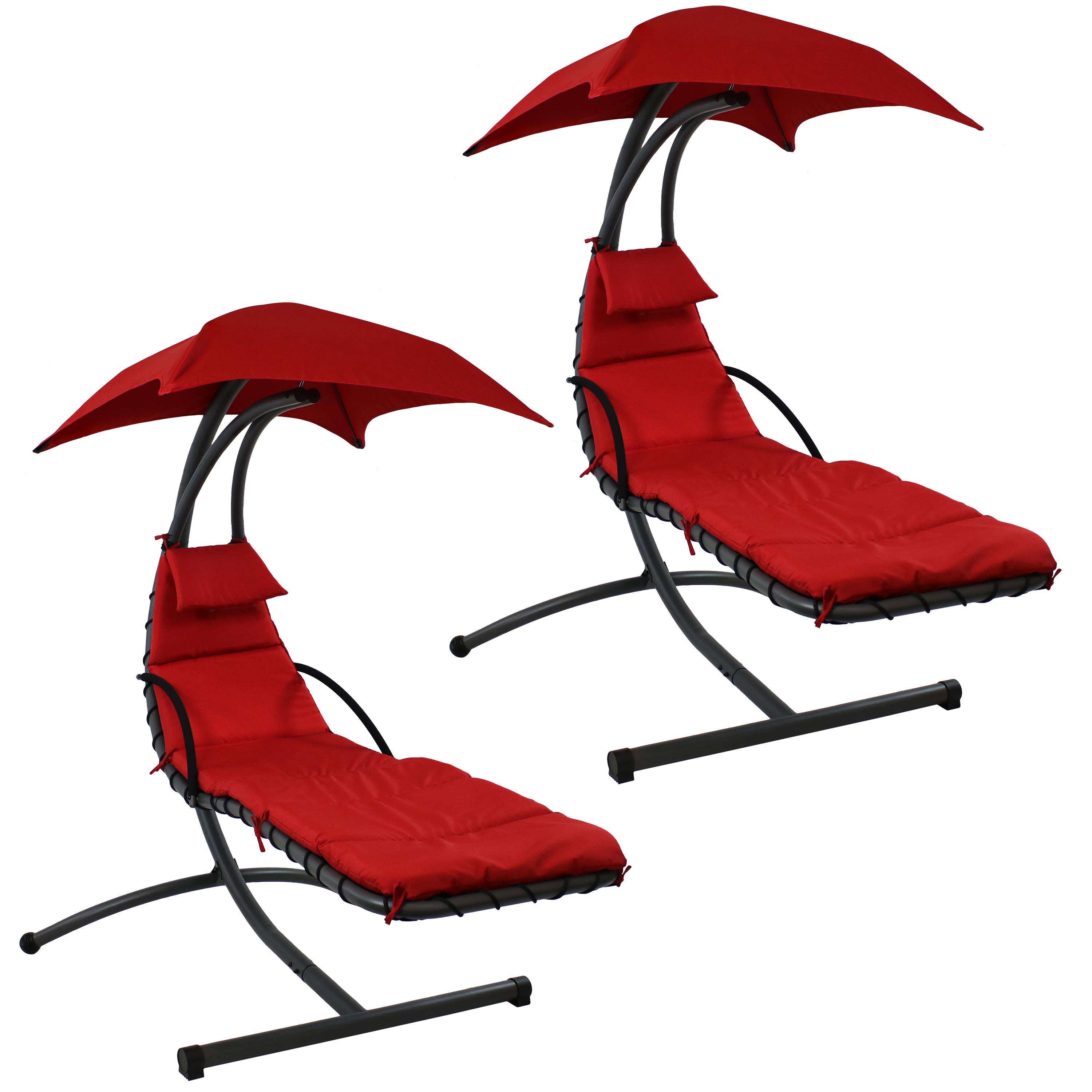  Sunnydaze Decor Hanging Chaise Floating Lounge Chair with Canopy Umbrella and Arc Stand - Red - Bonton