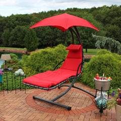 Hanging Chaise Floating Lounge Chair with Canopy Umbrella and Arc Stand