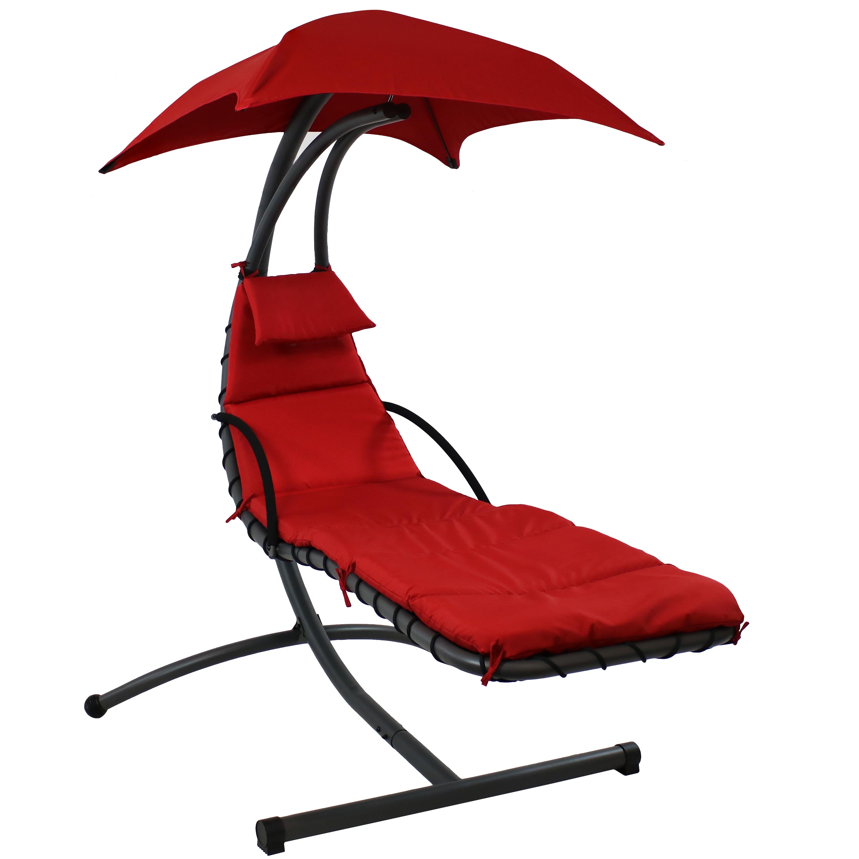  Sunnydaze Decor Hanging Chaise Floating Lounge Chair with Canopy Umbrella and Arc Stand 2 - Red - Bonton