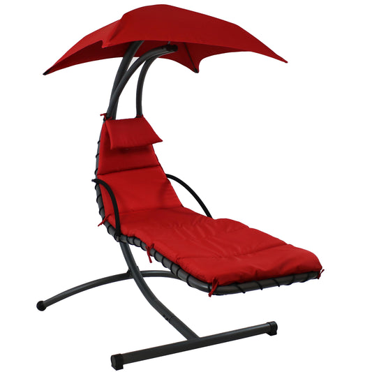 Hanging Chaise Floating Lounge Chair with Canopy Umbrella and Arc Stand 2