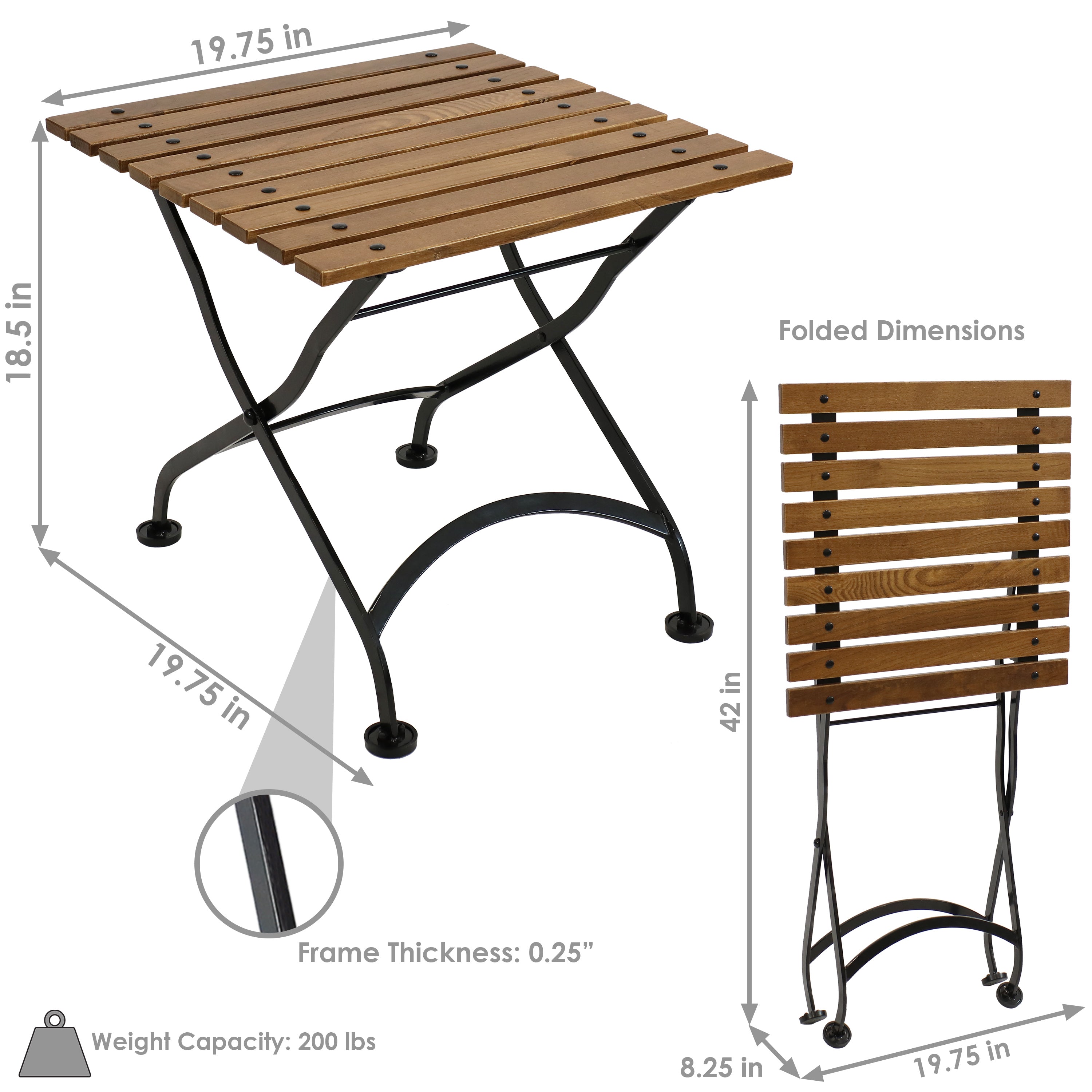  Sunnydaze Decor Chestnut Wood Folding Square Patio Accent Side Table, 20