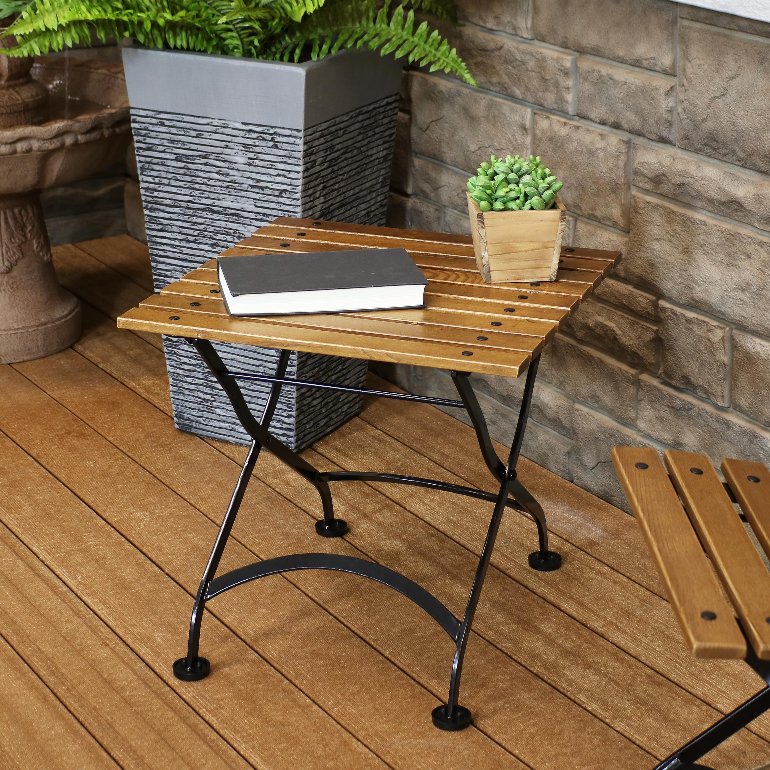  Sunnydaze Decor Chestnut Wood Folding Square Patio Accent Side Table, 20